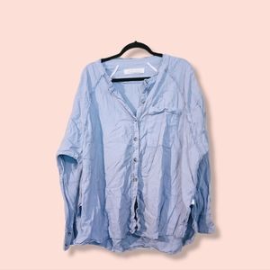 Free People Blue Button Down Pocket Long Sleeve Pocket Shirt M
